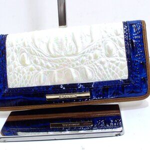Brahmin Ady Milk Atlantic Leather Bi-Fold Slim Wallet  Croc Embossed